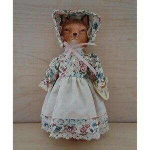 House of Global Art 1983 Porcelain Wolf in Bonnet Dress Ornament Decor 6.5" Tall